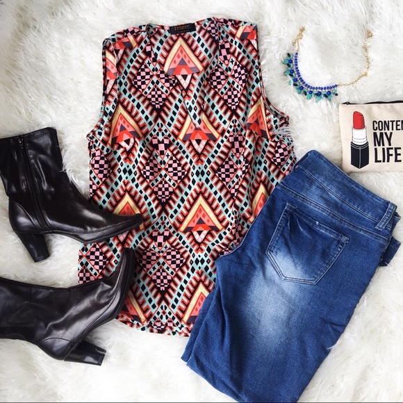 Renee C. Tops - Stitch Fix Renee C Sleeveless Multi Colored V-Neck